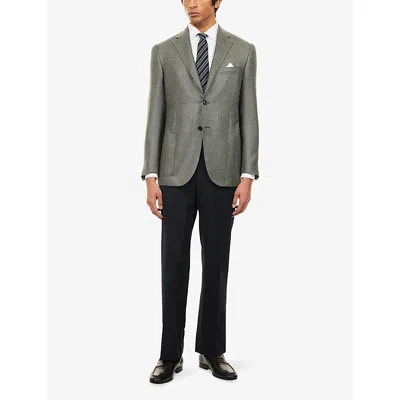 Corneliani Mens Green Coloured 051 Single-breasted Wool, Linen And Silk-blend Blazer In Gray