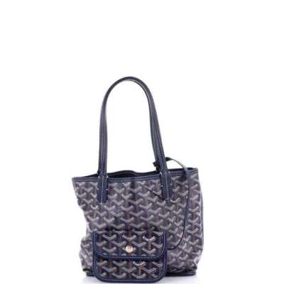 Pre-owned Goyard  Goyard Anjou Reversible Tote Coated Canvas Mini In Blue