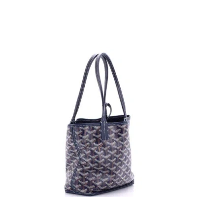 Pre-owned Goyard  Goyard Anjou Reversible Tote Coated Canvas Mini In Blue