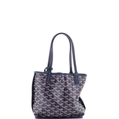 Pre-owned Goyard  Goyard Anjou Reversible Tote Coated Canvas Mini In Blue