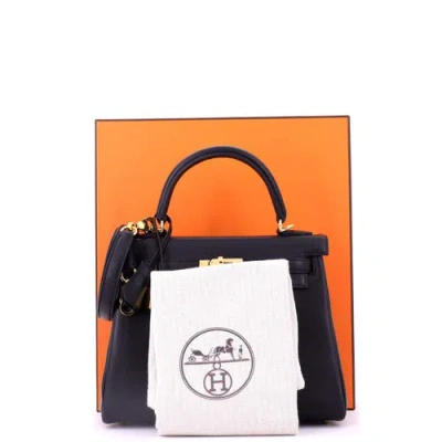 Pre-owned Hermes  Hermes Kelly Handbag Black Swift With Gold Hardware 25 In Black