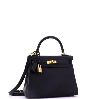 Pre-owned Hermes  Hermes Kelly Handbag Black Swift With Gold Hardware 25 In Black