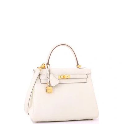 Pre-owned Hermes  Hermes Kelly Handbag Light Togo With Gold Hardware 25 In Neutral