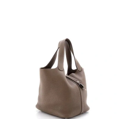 Pre-owned Hermes  Hermes Picotin Lock Bag Clemence Mm In Gray