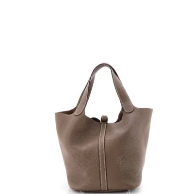 Pre-owned Hermes  Hermes Picotin Lock Bag Clemence Mm In Gray