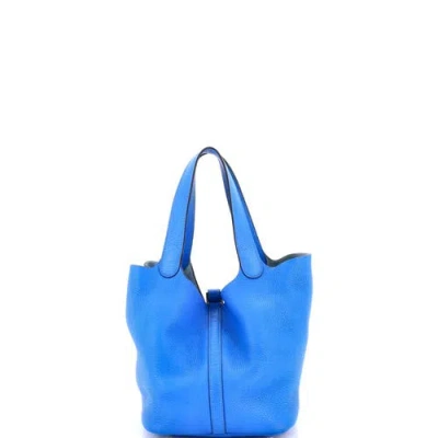 Pre-owned Hermes  Hermes Picotin Lock Bag Clemence Mm In Blue