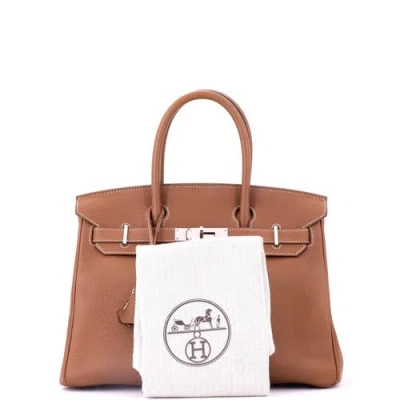 Pre-owned Hermes  Hermes Birkin Handbag Brown Togo With Palladium Hardware 30 In Gold