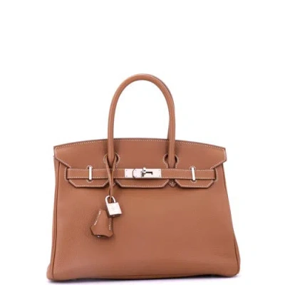 Pre-owned Hermes  Hermes Birkin Handbag Brown Togo With Palladium Hardware 30 In Gold