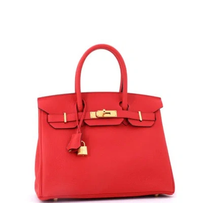 Pre-owned Hermes  Hermes Birkin Handbag Red Togo With Gold Hardware 30 In Red