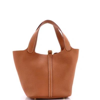 Pre-owned Hermes  Hermes Picotin Lock Bag Clemence Mm In Brown