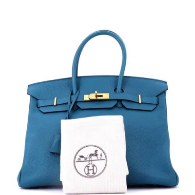 Pre-owned Hermes  Hermes Birkin Handbag Blue Togo With Gold Hardware 35 In Pattern