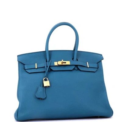 Pre-owned Hermes  Hermes Birkin Handbag Blue Togo With Gold Hardware 35 In Pattern