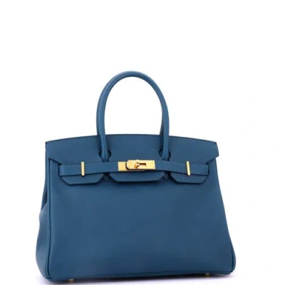 Pre-owned Hermes  Hermes Birkin Handbag Blue Epsom With Gold Hardware 30 In White