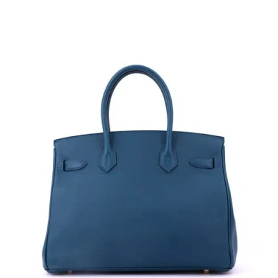 Pre-owned Hermes  Hermes Birkin Handbag Blue Epsom With Gold Hardware 30 In White