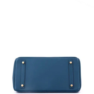 Pre-owned Hermes  Hermes Birkin Handbag Blue Epsom With Gold Hardware 30 In White