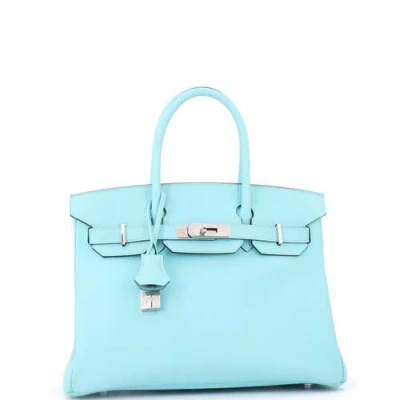 Pre-owned Hermes  Hermes Birkin Handbag Blue Epsom With Palladium Hardware 30 In Blue