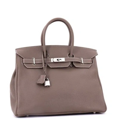 Pre-owned Hermes  Hermes Birkin Handbag Grey Clemence With Palladium Hardware 35 In Brown
