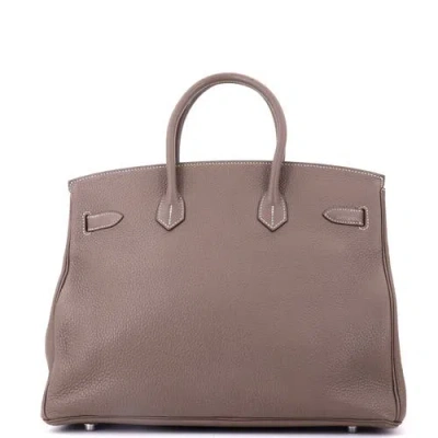 Pre-owned Hermes  Hermes Birkin Handbag Grey Clemence With Palladium Hardware 35 In Brown