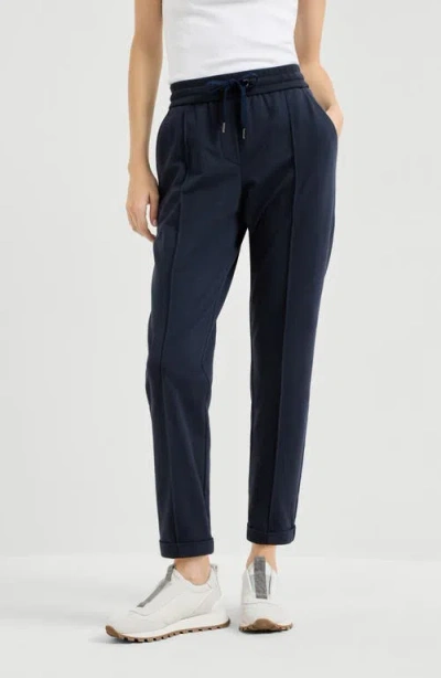 Brunello Cucinelli Track Trousers With Monili In Blue
