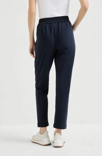 Brunello Cucinelli Track Trousers With Monili In Blue