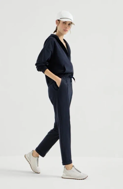 Brunello Cucinelli Track Trousers With Monili In Blue