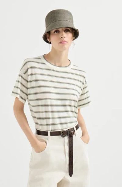 Brunello Cucinelli Sparkling Stripe T-shirt In Neutral