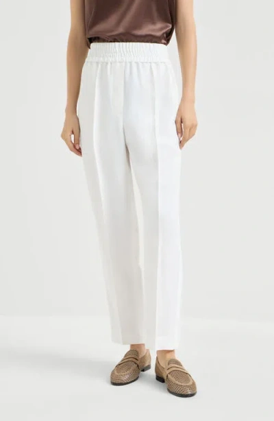 Brunello Cucinelli Women Baggy Pull-up Trousers In Viscose And Linen Fluid Twill In White