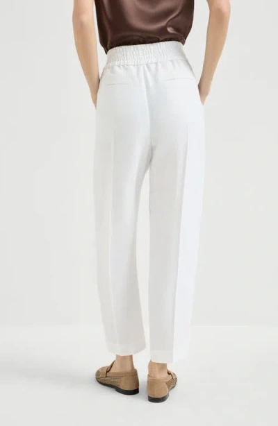 Brunello Cucinelli Women Baggy Pull-up Trousers In Viscose And Linen Fluid Twill In White