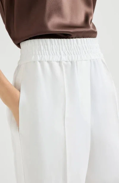 Brunello Cucinelli Women Baggy Pull-up Trousers In Viscose And Linen Fluid Twill In White