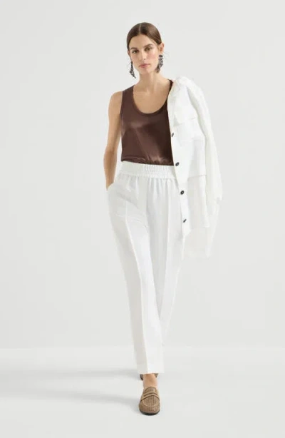 Brunello Cucinelli Women Baggy Pull-up Trousers In Viscose And Linen Fluid Twill In White