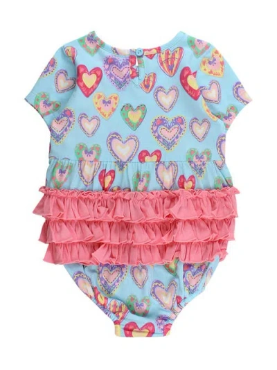Rufflebutts Knit Short Sleeve Bow Bubble Romper In Blue