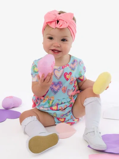 Rufflebutts Knit Short Sleeve Bow Bubble Romper In Blue