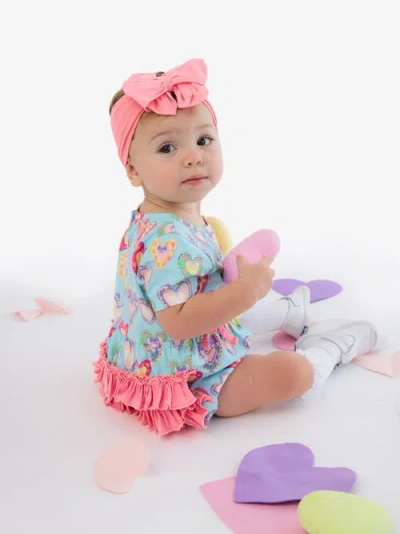 Rufflebutts Knit Short Sleeve Bow Bubble Romper In Blue