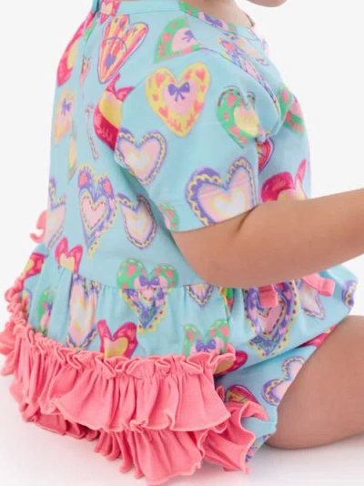 Rufflebutts Knit Short Sleeve Bow Bubble Romper In Blue