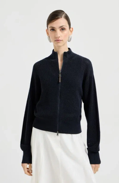 Brunello Cucinelli Sparkling Net Cardigan In Blue