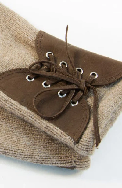 Portolano Mitten Gloves With Leather In Brown