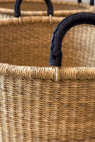 Mbare Handwoven Hamper With Leather Handles In Brown