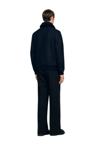 Sandro Wool Aviator Jacket With Shearling In Black