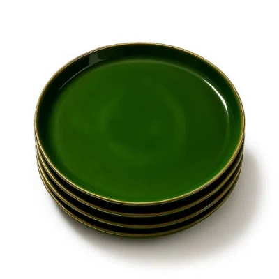 Gharyan Stoneware Edan Flat Salad/dinner Plate, Set Of 4 In Green