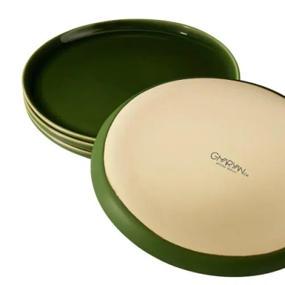 Gharyan Stoneware Edan Flat Salad/dinner Plate, Set Of 4 In Green