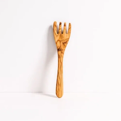 Gharyan Stoneware Olive Wood Serving Spatula Forks, Set Of 2 In Brown