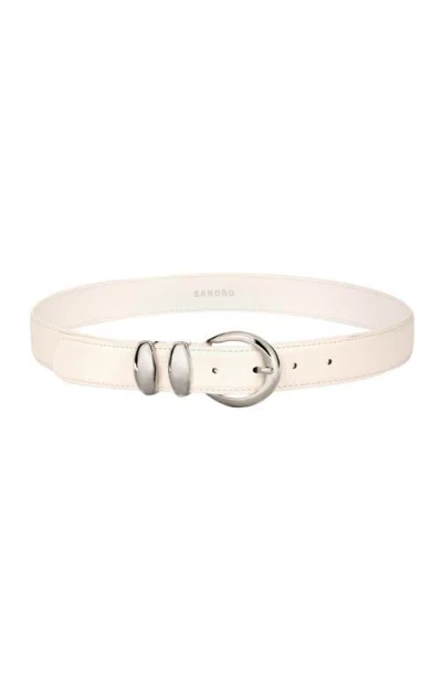 Sandro Smooth Leather Metal Buckle Belt In White
