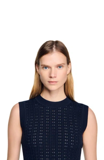 Sandro Textured Cropped Knit Sweater In Blue
