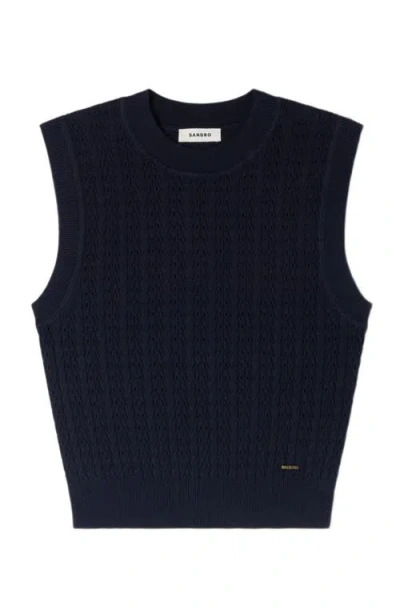 Sandro Textured Cropped Knit Sweater In Blue
