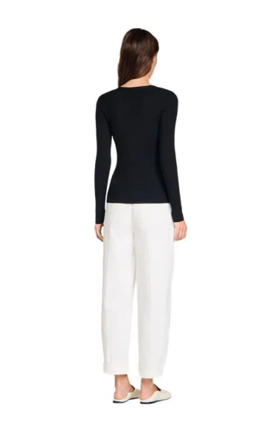 Sandro Ribbed Cardigan With Fancy Buttons In Blue