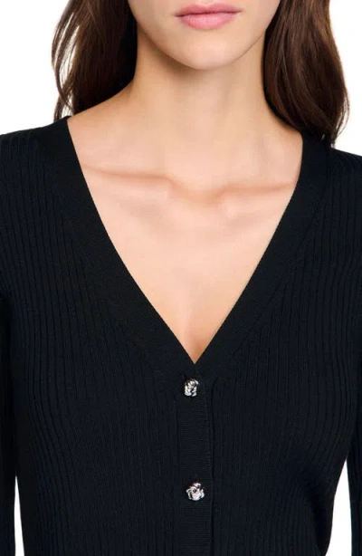 Sandro Ribbed Cardigan With Fancy Buttons In Blue