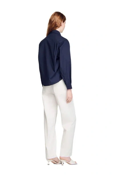 Sandro Womens Navy Blue Floral-embroidered Cotton Shirt