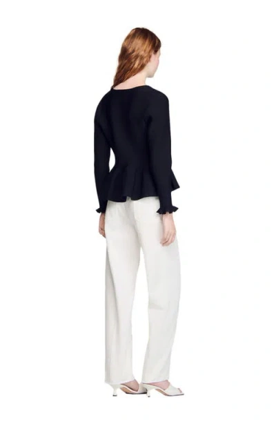 Sandro Womens Black Peplum Button-down Knitted Cardigan