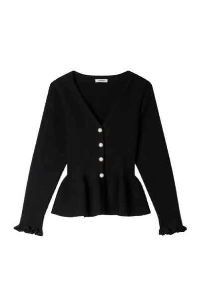 Sandro Womens Black Peplum Button-down Knitted Cardigan