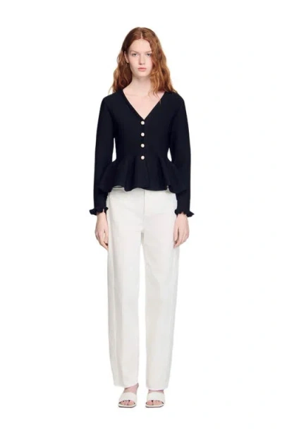 Sandro Womens Black Peplum Button-down Knitted Cardigan